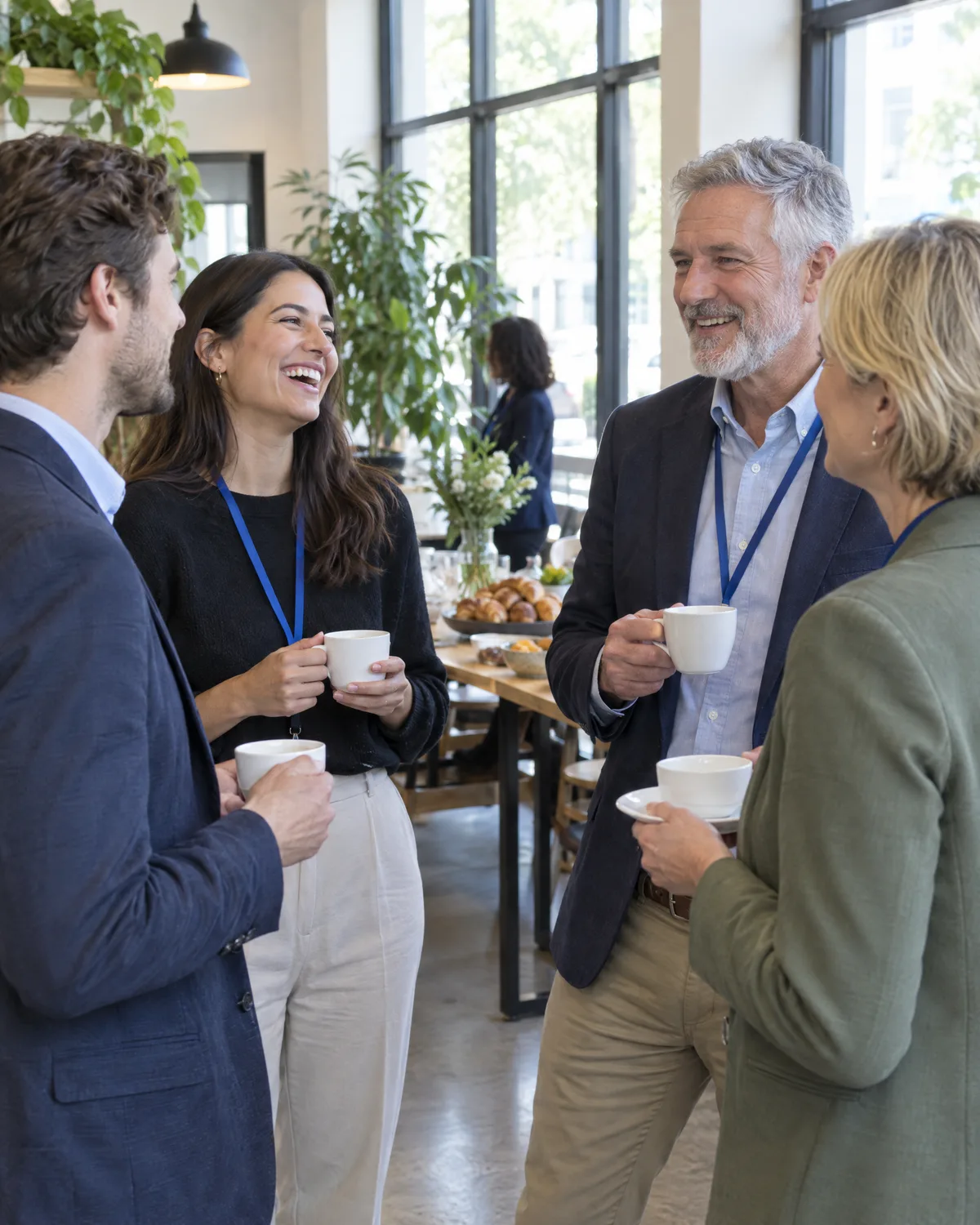 Business owners talking over coffee at a networking event